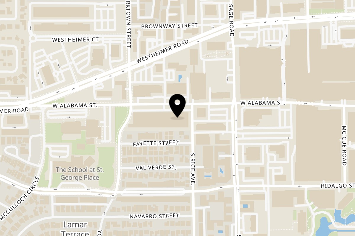Map showing the location of Clutch City Grill on 5353 W Alabama St Suite 100 in Houston